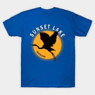 Sunset Lake in Michigan Heron Sunrise T-Shirt